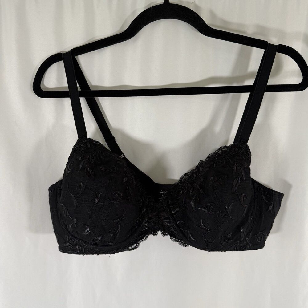 Soma Bra Women's 40C Black Floral Lace Semi Sheer Back Hook Eye Underwired